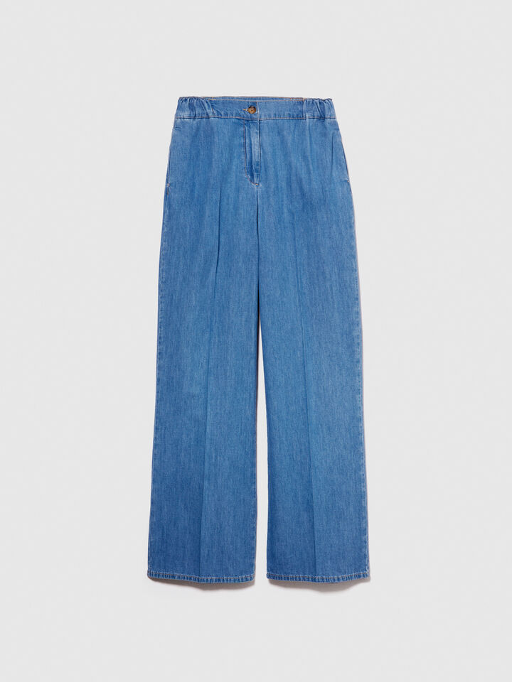 Palazzo trousers in chambray - women's palazzo jeans - Blue | Sisley image number 6
